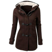 (S, Coffee) Women Outwear Winter Warm Hooded Coat Windproof Long Sleeve Thicken Parka