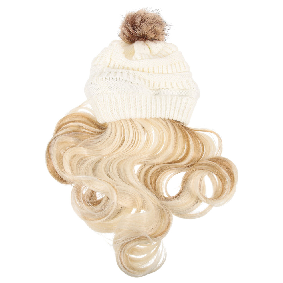 Inoomp Unisex One Set Long Wavy Wig Beanie With Hair For Women Warm Hat