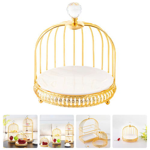 One Set Cake Display And Dessert Storage Rack With Ceramic Tray Golden 2