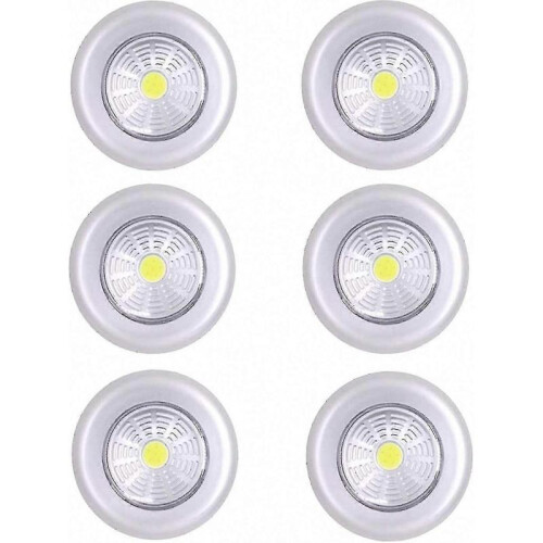 Battery Powered LED Closet Lights - 6 Pack Adhesive Stick-On Lights for Kitchen, Wardrobe (Silver)