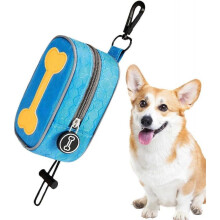 (Himmelblau) Bone pattern leash poop bag holder, Reusable leash attachment dispenser with clip-on pet supplies for travel, walking, park and Ulapithi.