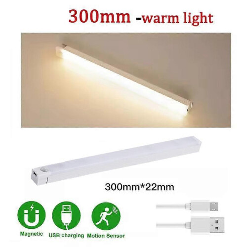 (A 30cm warm) Ultra Thin Long LED Body Sensor Light Bedside Bedroom Study Wardrobe Cabinet Staircase Light USB Rechargeable Sensor Night Light