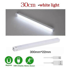 (A 30cm white) Ultra Thin Long LED Body Sensor Light Bedside Bedroom Study Wardrobe Cabinet Staircase Light USB Rechargeable Sensor Night Light
