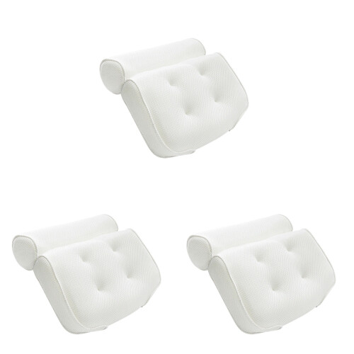 3Pcs 3D Mesh Spa Bath Pillow With 6 Suction Cups For Neck Back Support 1