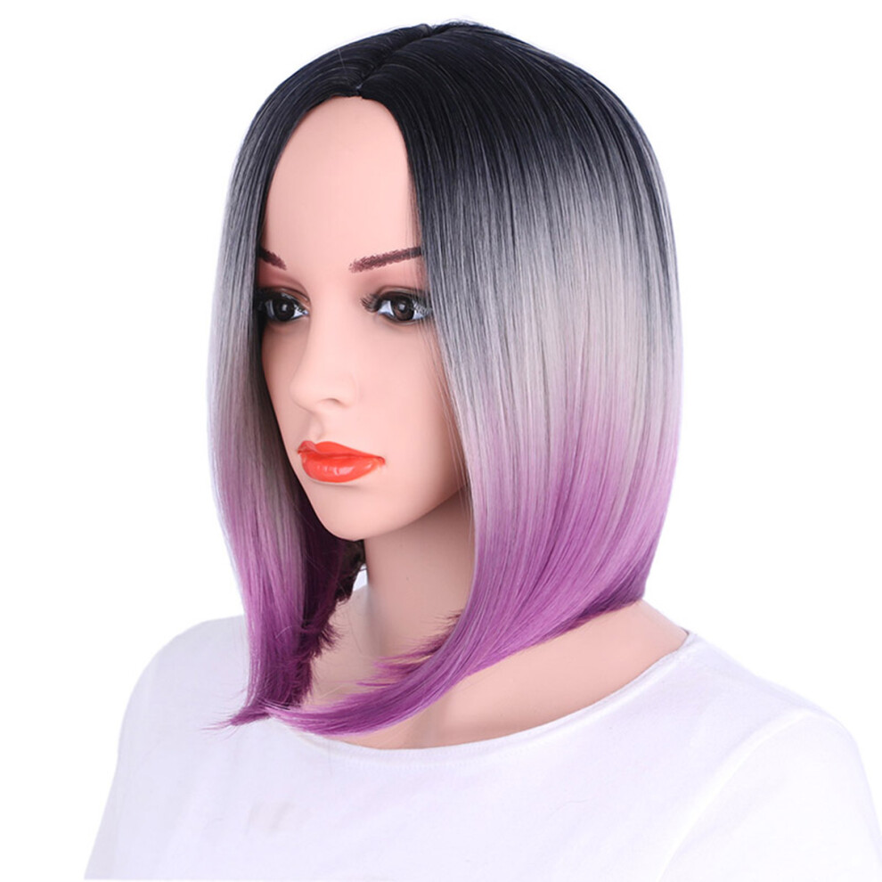 Artibetter Unisex 3Pcs Women's Bob Wig Gradient Synthetic Short Straight Lace Front
