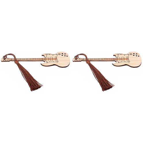 2Pcs Guitar Shape Bamboo Bookmark Creative Book Mark Decoration 1
