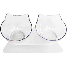Double Cat Bowl with Raised Stand  Cat Bowl Pet Food Feeder 15 Tilted Anti-Slip Transparent Cat Food and Water Bowl  Protect Pets Cervical Vertebra  D