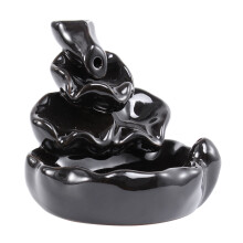 2Pcs Ceramic Backflow Incense Burner Tower Holder Black