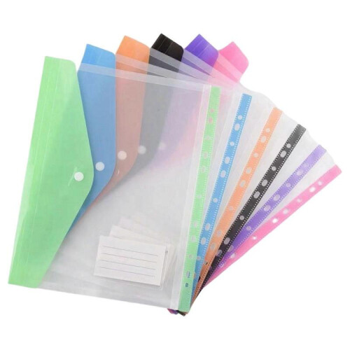 (6 horizontal style m) 12 Pcs A4 Document Bag with 11 Hole File Organiser File Folder File Bag Document Folder Clear Paper Storage Bag Multicolor