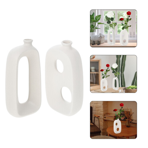 2Pcs Ceramic Hollow Vases White Small Decorative Vases for Desktop 2