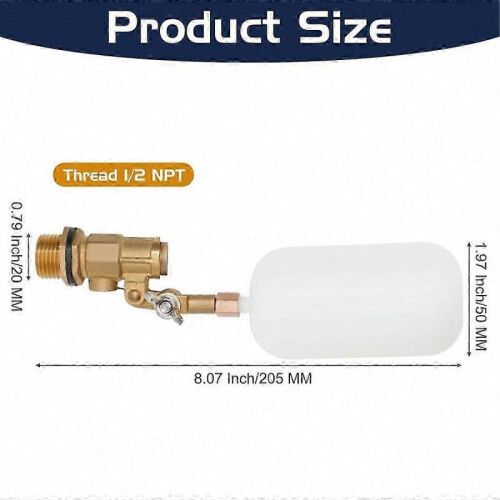 2 Pack 1/2 Inch Brass Water Float Valve with Adjustable Arm, Automatic Water Level Control 1