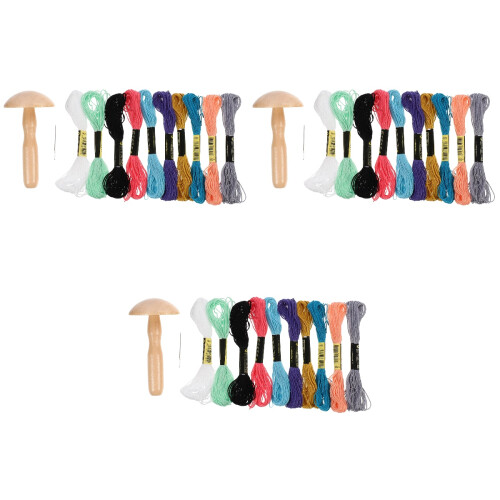 3 Sets Wooden Mushroom Needle Sewing Thread Tool 2