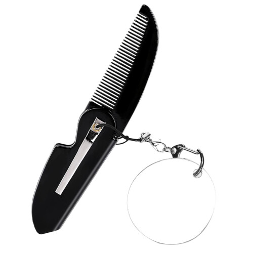 4Pcs Portable Foldable Comb Set For Men With Keychain Mirror 1