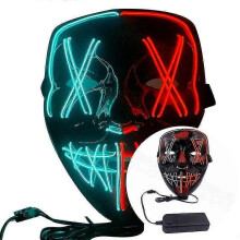 (Sky blue Red) Purge Movie Halloween Light Up "Stitches" Led Glow Mask Costume Rave Edc Party