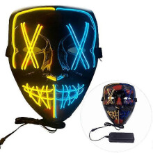 (Yellow blue) Purge Movie Halloween Light Up "Stitches" Led Glow Mask Costume Rave Edc Party