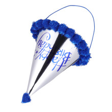 10 Pcs Dark Blue Cone Pompon Hats Shiny Paper Birthday Letter Design