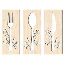 One Set Wooden Fork Spoon Cutter Sign Wall Decor For Home Or Restaurant