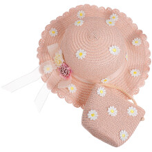 Beach Straw Hat With Bag For Girls Portable Crossbody Design