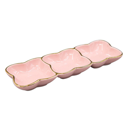 2Pcs Ceramic Three-Compartment Sauce And Relish Serving Plate
