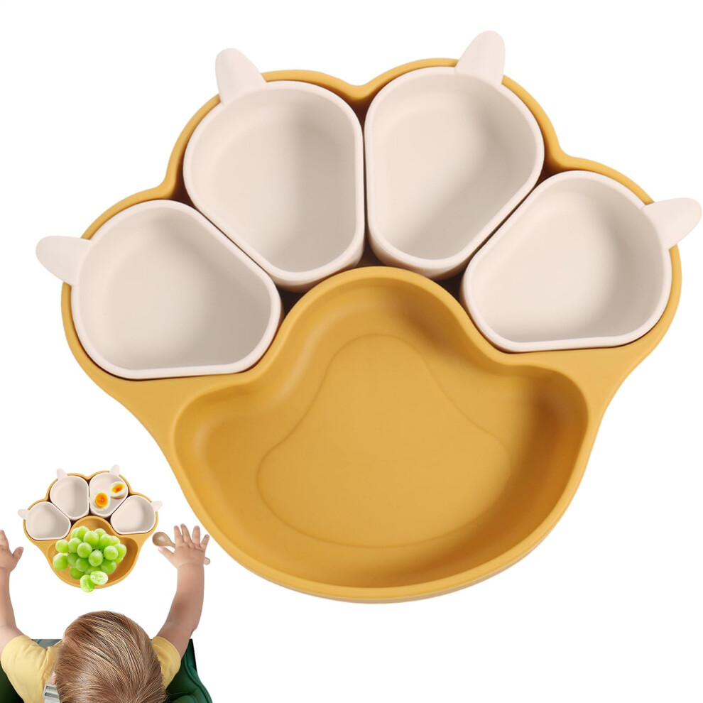 Suction Plates For Baby Cat Claw Shaped Silicone Toddler Plates With Suction Cup Bpa Free Yellow