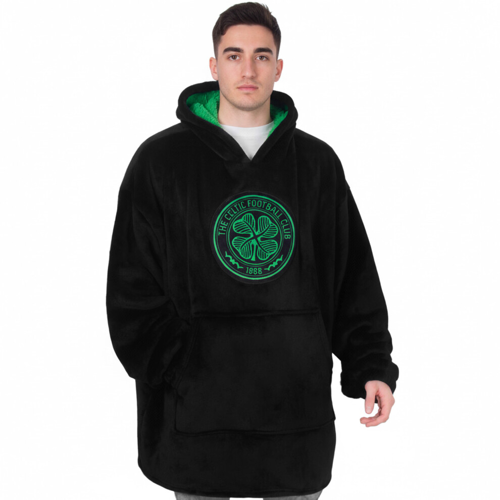 Celtic F.c. (, S-L) Adults Oversized Hoodie Blanket - Sherpa Fleece Lined Official Football Gift Men's Black