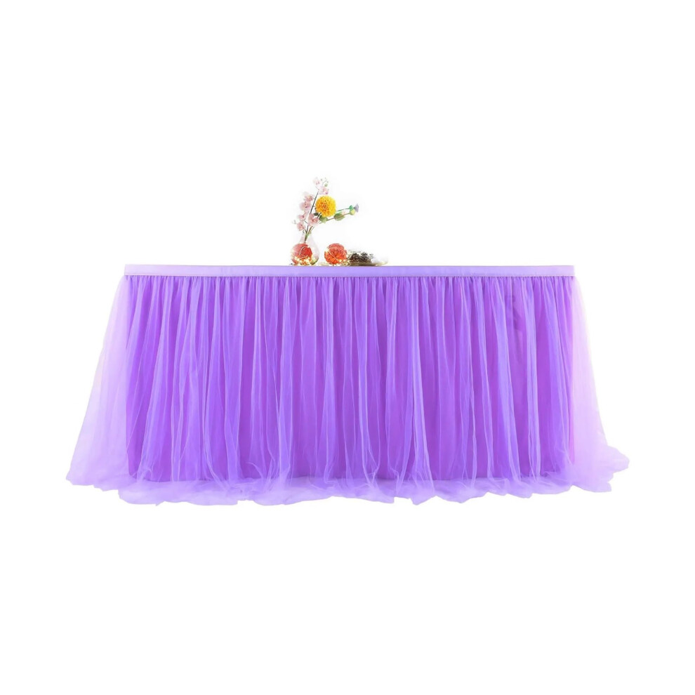 Tulle Table Skirt Gold-Rimmed Mesh Wedding Party Decoration Purple 9FT (275x77 cm) Table Cover-image-OPC-PKWS7K7-NEW