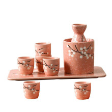 Japanese Style Porcelain Sake Set Pink Ceramic Tokkuri Sake Bottle Cups Tray Warmer Safe Material For Home & Restaurant