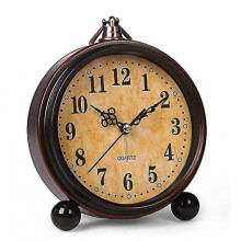 (A) Vintage Hangable Battery Alarm Clock Metal Night Light Super Silent Table Desk Quartz Clock Time