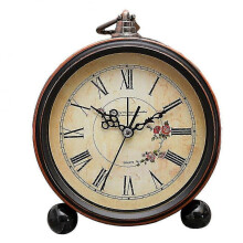 (C) Vintage Hangable Battery Alarm Clock Metal Night Light Super Silent Table Desk Quartz Clock Time