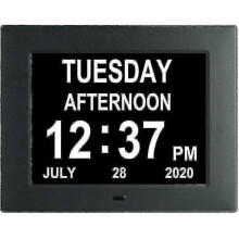 (Black) Digital Dementia Clock Calendar Clock Day Date Clock Large Display Large Clear Unabbreviated Time An