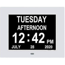 (White) Digital Dementia Clock Calendar Clock Day Date Clock Large Display Large Clear Unabbreviated Time An