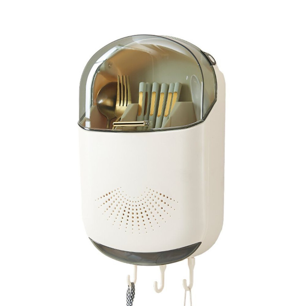 (White) Wall Mounted Kitchen Utensil Holder Cutlery Storage Box Chopstick Spoon Caddy Storage Organizer-image-OPC-PKWSDDJ-NEW