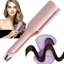 (Pink) French Wave Curling Iron Rommantic French Eggs Roll Curling Iron V-Shape Ceramic Bigwaves Hair Crimper