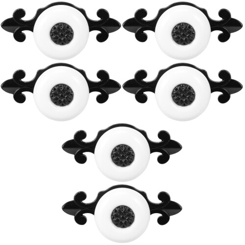 6 Pcs Zinc Alloy Cabinet Pull Bar with Ceramic Knob Black White 2