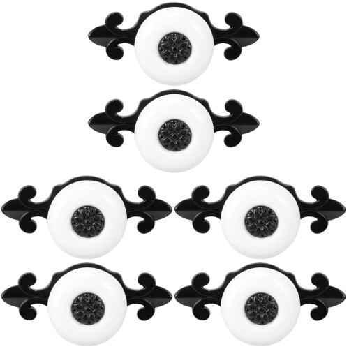 6 Pcs Zinc Alloy Cabinet Pull Bar with Ceramic Knob Black White 1