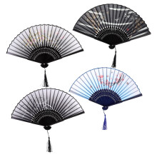 16 Pcs Folding Silk Fans With Tassel For Wedding Party