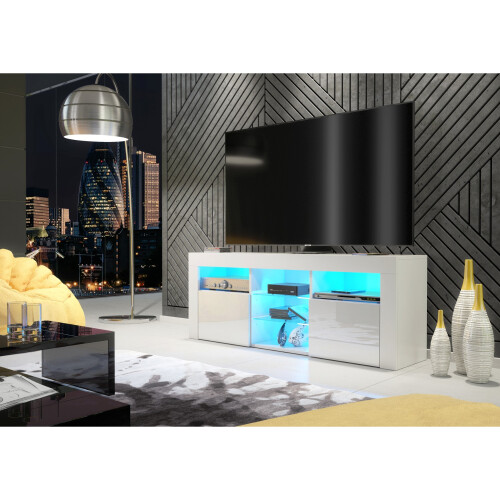 Creative Furniture Pulse 145cm TV Unit LED - White Gloss Doors 1