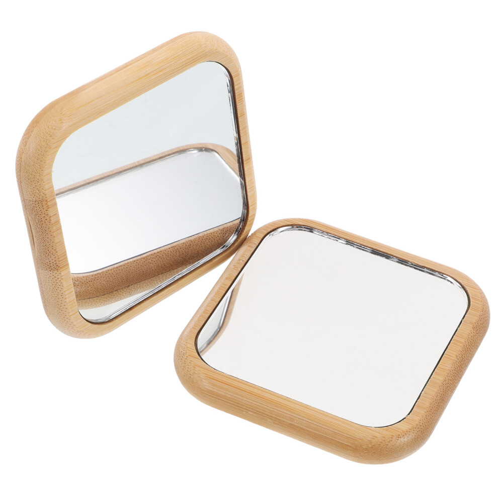 Solustre 6 Pcs Portable Wooden Compact Mirror For Travel Purse Handbag