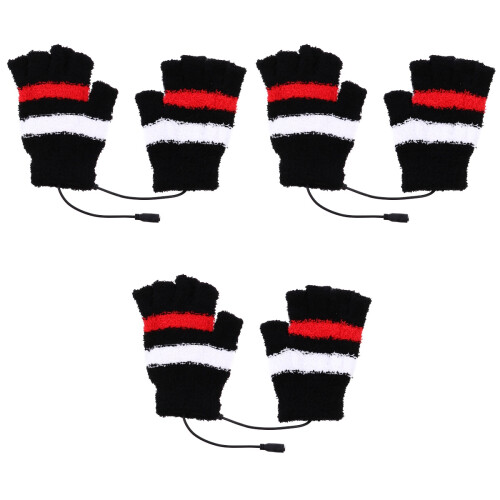 3 Pairs USB Heated Woolen Winter Half Finger Gloves 2