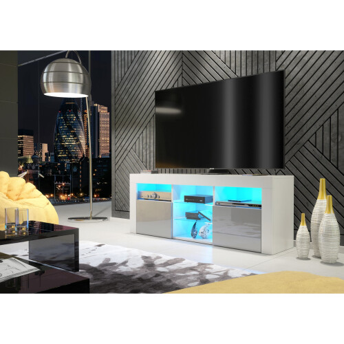 Creative Furniture Pulse TV Unit 145cm LED  - White & Grey Gloss Doors 1