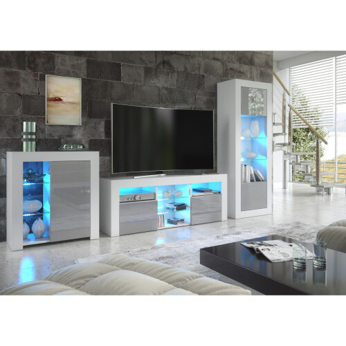 Creative Furniture Pulse TV Unit 145cm LED  - White & Grey Gloss Doors 2