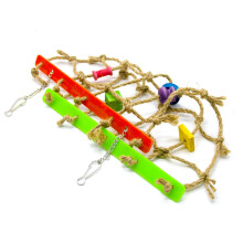 3Pcs Linen Rope Bird Toy With Colorful Wood Blocks And Climbing Net