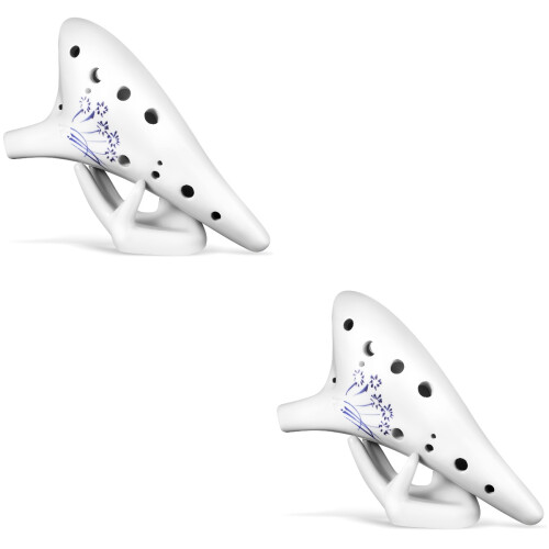 2Pcs Alto C 12-Hole Ceramic Ocarina With Storage Holder 2