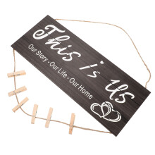 5 Sets Wall Decorative Wooden Plaque With Clip And Hemp Rope