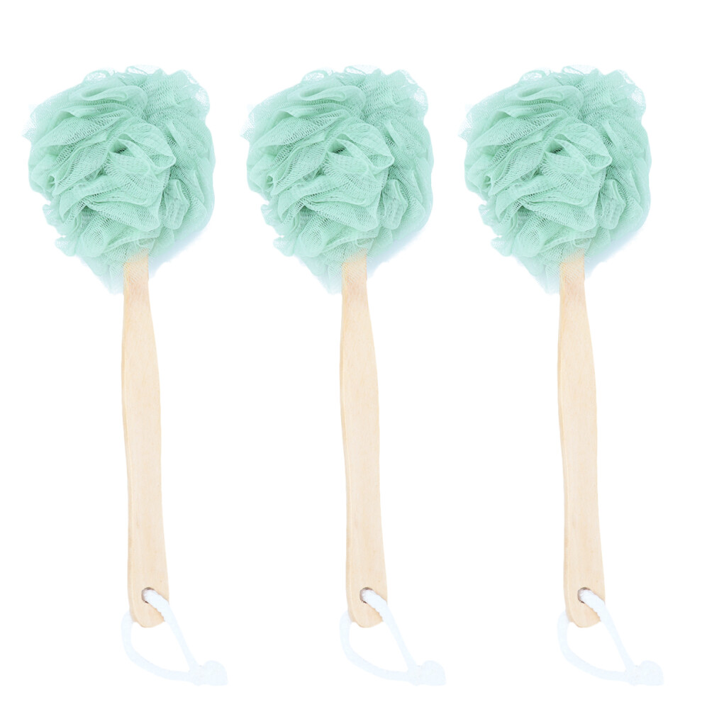 Artibetter 6 Pcs Wooden Long Handle Bath Balls Portable Shower Scrubber Green