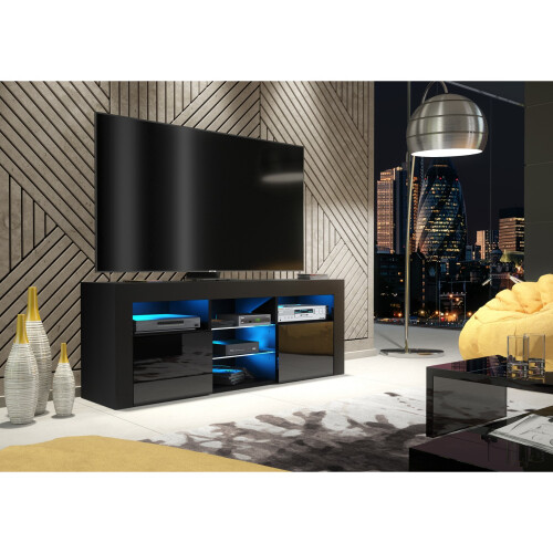 Creative Furniture Pulse 145cm TV Unit LED - Black Gloss Doors 1