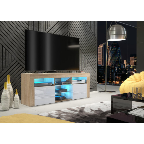 Creative Furniture Pulse 145cm TV Unit LED - Oak & White Gloss Doors 1