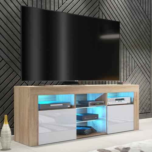 Creative Furniture Pulse 145cm TV Unit LED - Oak & White Gloss Doors