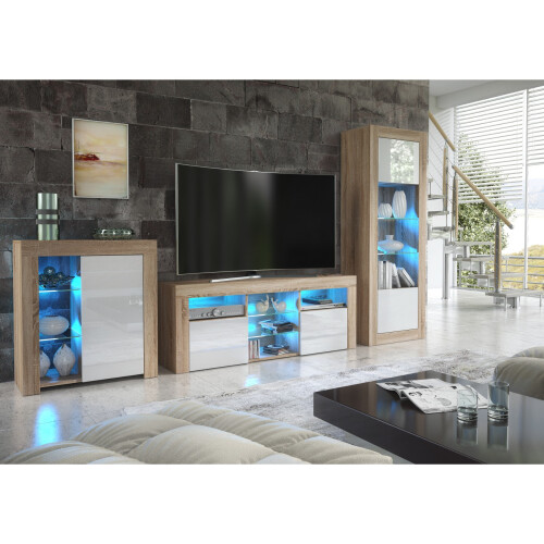 Creative Furniture Pulse 145cm TV Unit LED - Oak & White Gloss Doors 2
