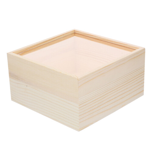 4Pcs Unfinished Wooden Storage Box With Clear Lid 2